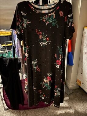 LuLaRoe Black Midi Dress with Red and Green Floral Print